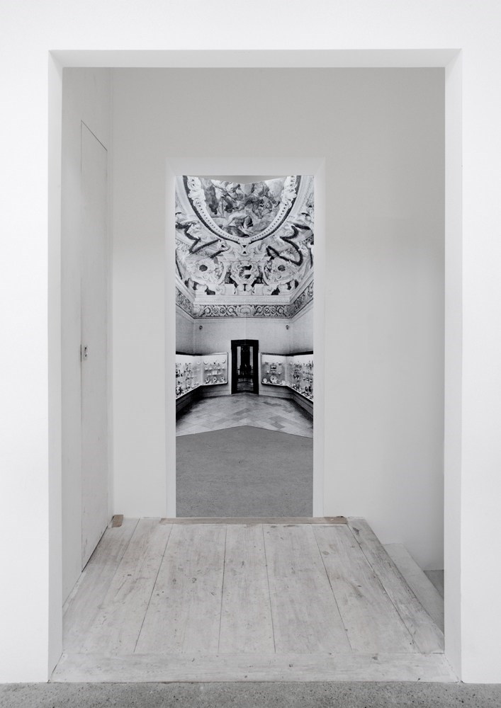 Lustheim,  375cm x 512cm, black & white prints, wood, 2009<br />Installation view Sassa Trülzsch Berlin