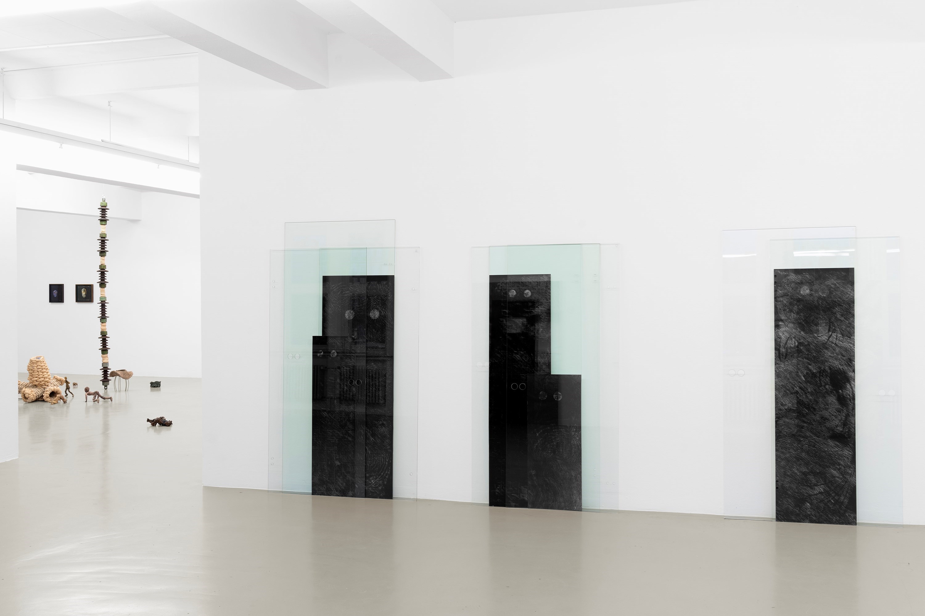 ohne Titel I-IV, silver gelatin photograms between glas doors, measurements between 195 cm x 72 cm and 216 cm x 90 cm, 2020