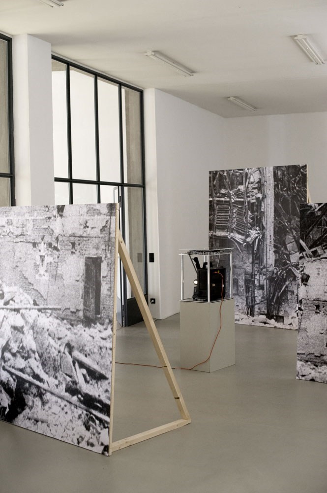 black & white prints and wood, dimensions variable, 2009<br />Installation view Kunstverein Nürnberg